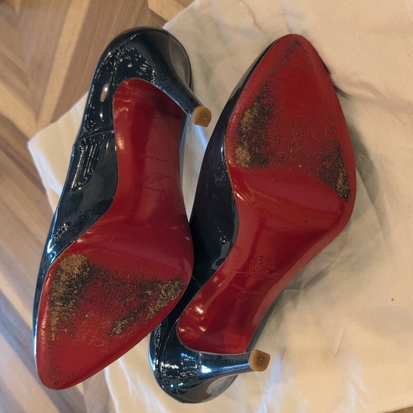 Christian Loubutin Platform Deep Teal Patent Leather Stilettos Sz 38 - Picture 5 of 14